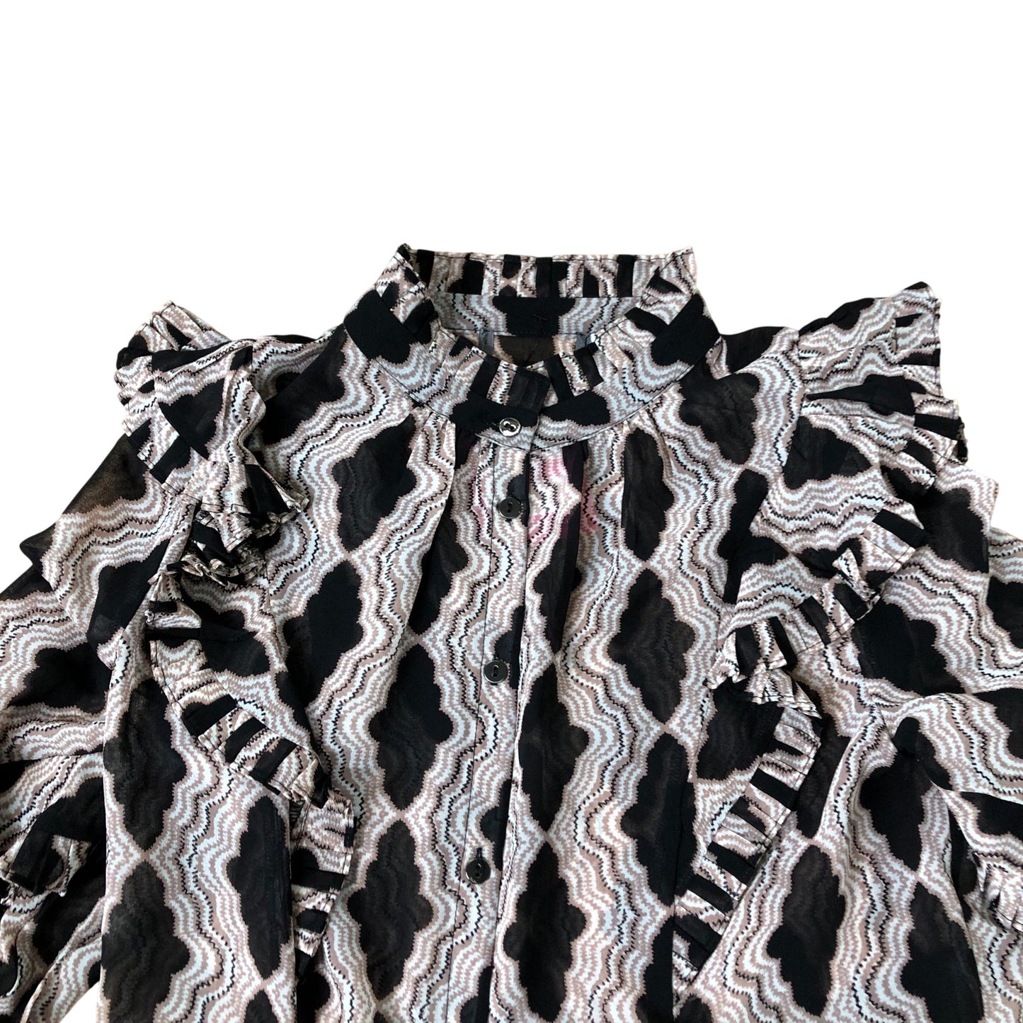 Branded Ruffle Blouse Women's Long Sleeve Patterned Polyester Top UK8