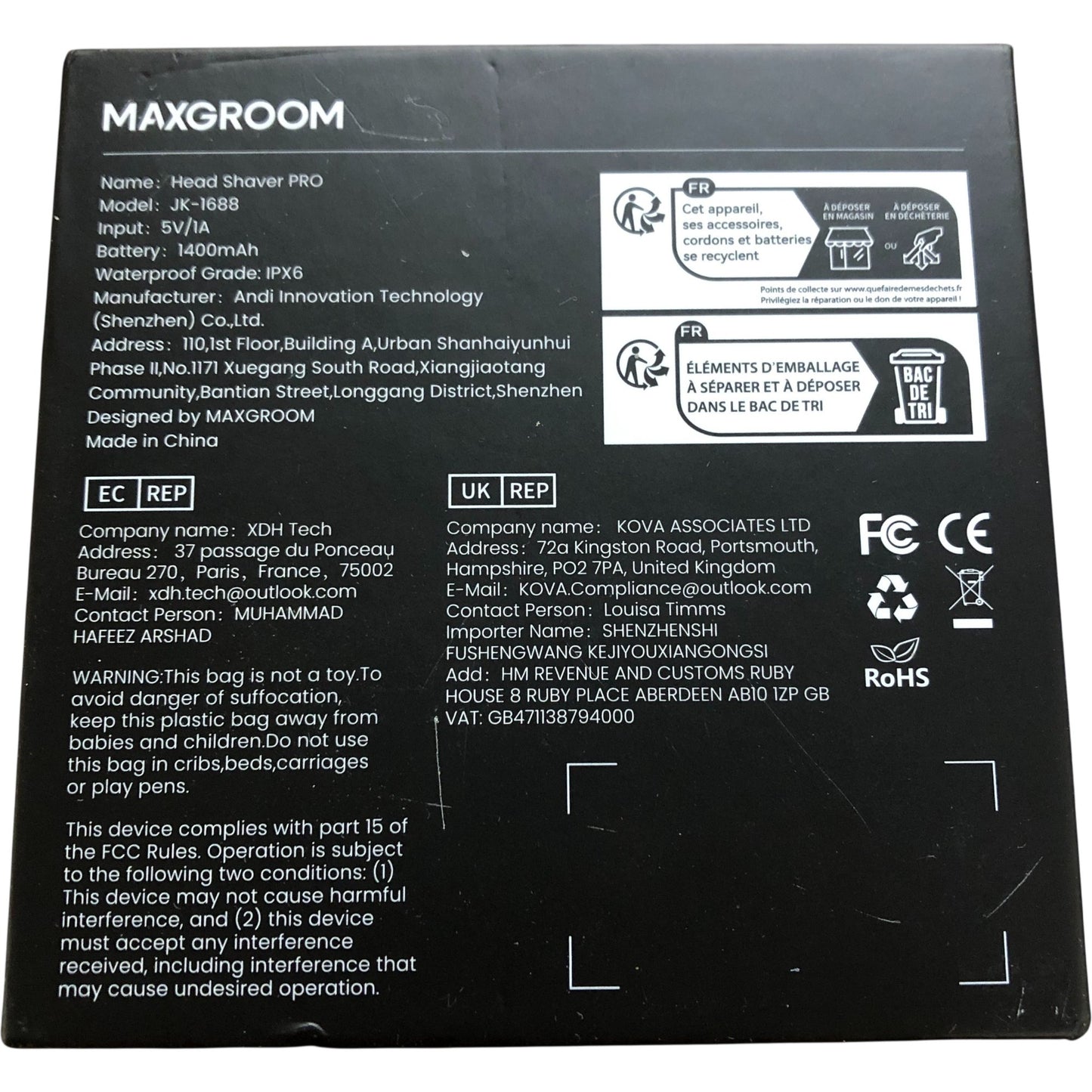 MAXGROOM Head Shaver Pro JK1688 Rechargeable Electric Head Shaver