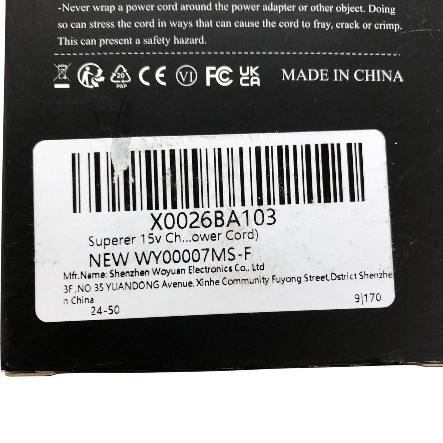 Superer 15V AC Adapter Charger With Power Cord And Cleaning Brush NEW