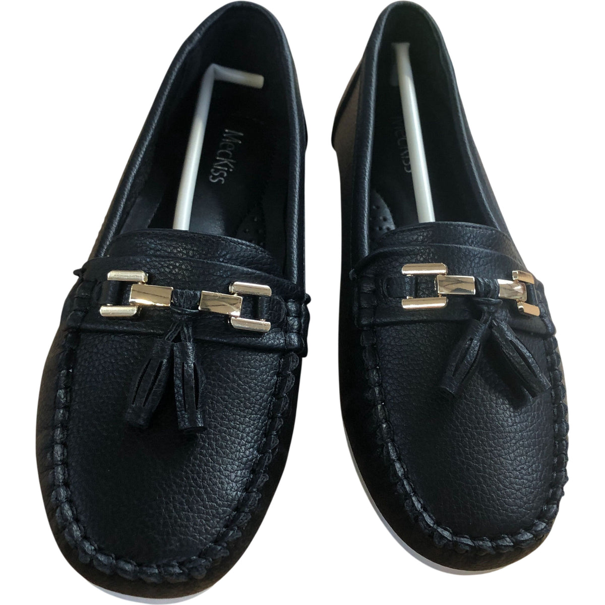 MecKiss Loafers UK4.5 Women's Comfy Flats Black With Gold Detail M1354 V2