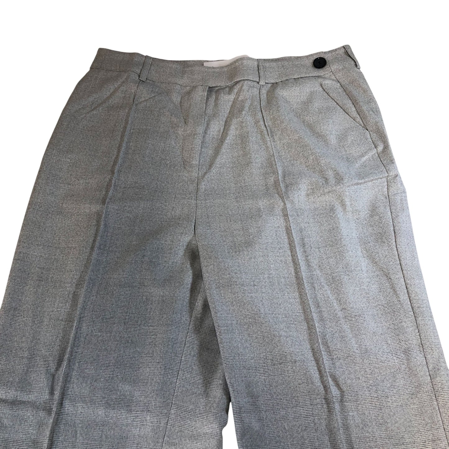 Grey Check Wide Leg Trousers Women's Smart Casual Wear Stretch Fabric UK18