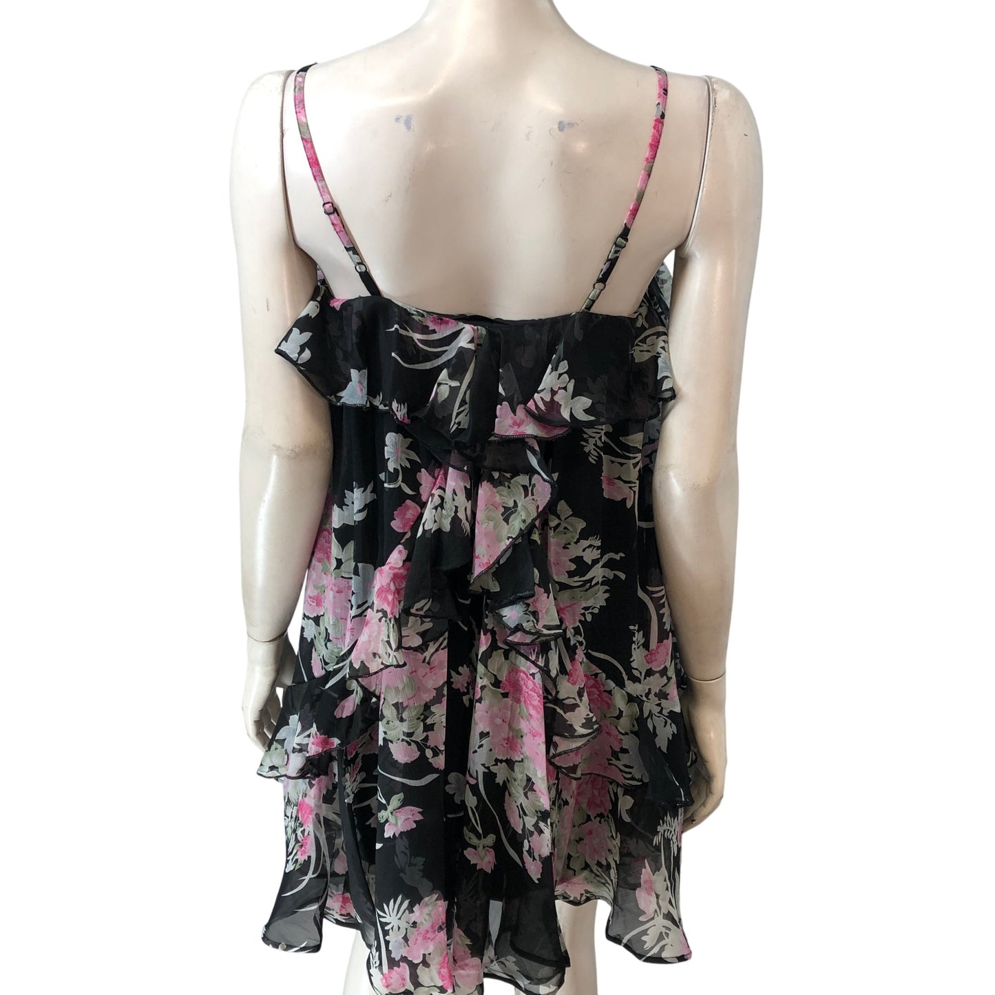 River Island Sundress UK8 Women's Floral Ruffle Black Summer Dress