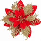 Red & Gold Artificial Poinsettia Christmas Decorations 12 Pieces