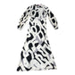 Women's Long Sleeve Graphic Print Dress Black Cream Grey UK 8