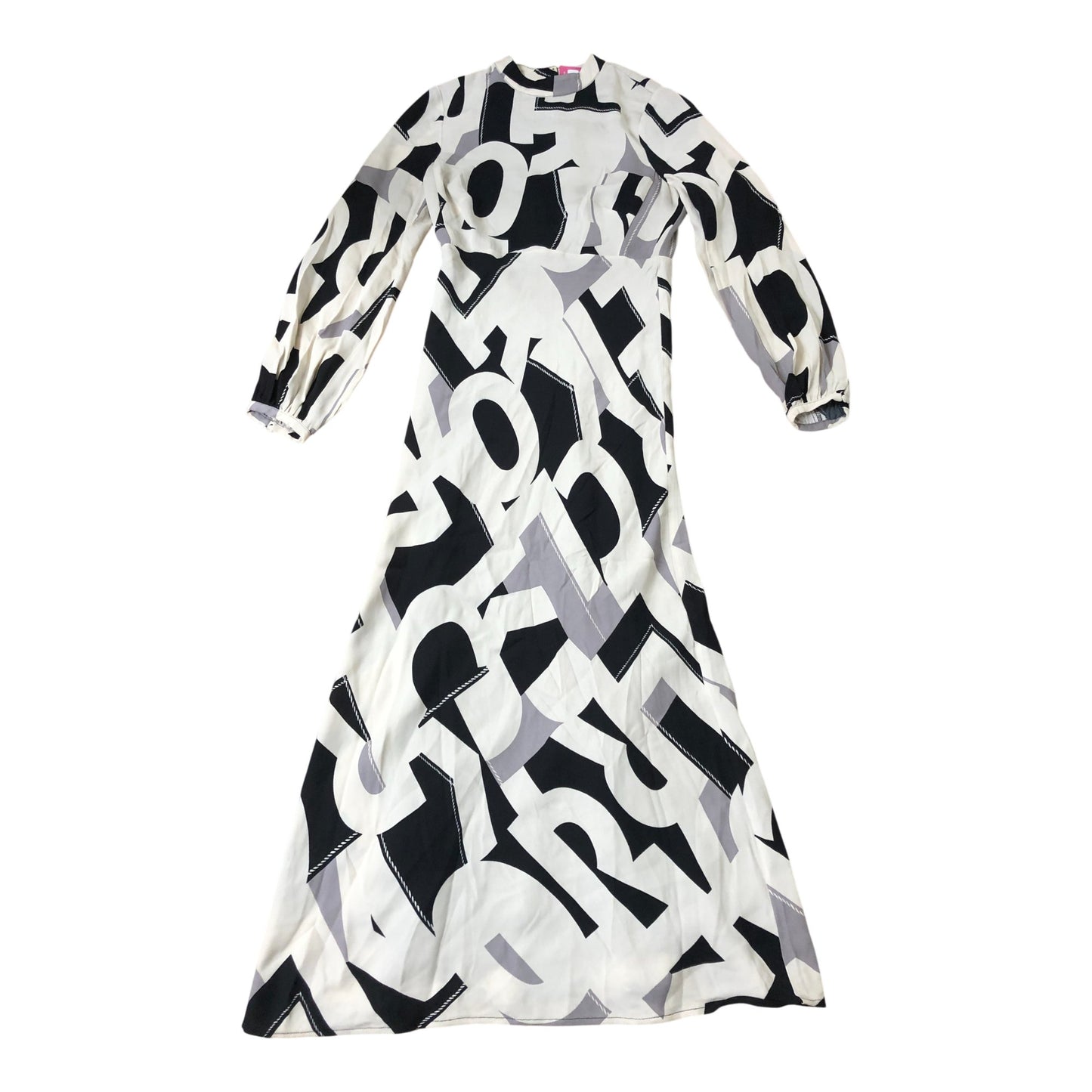 Women's Long Sleeve Graphic Print Dress Black Cream Grey UK 8