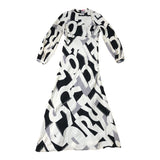 Women's Long Sleeve Graphic Print Dress Black Cream Grey UK 8