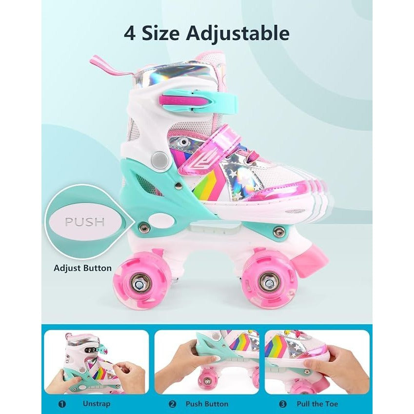 Children's Roller Skates Adjustable Size Rainbow Design Size 1-4 UK