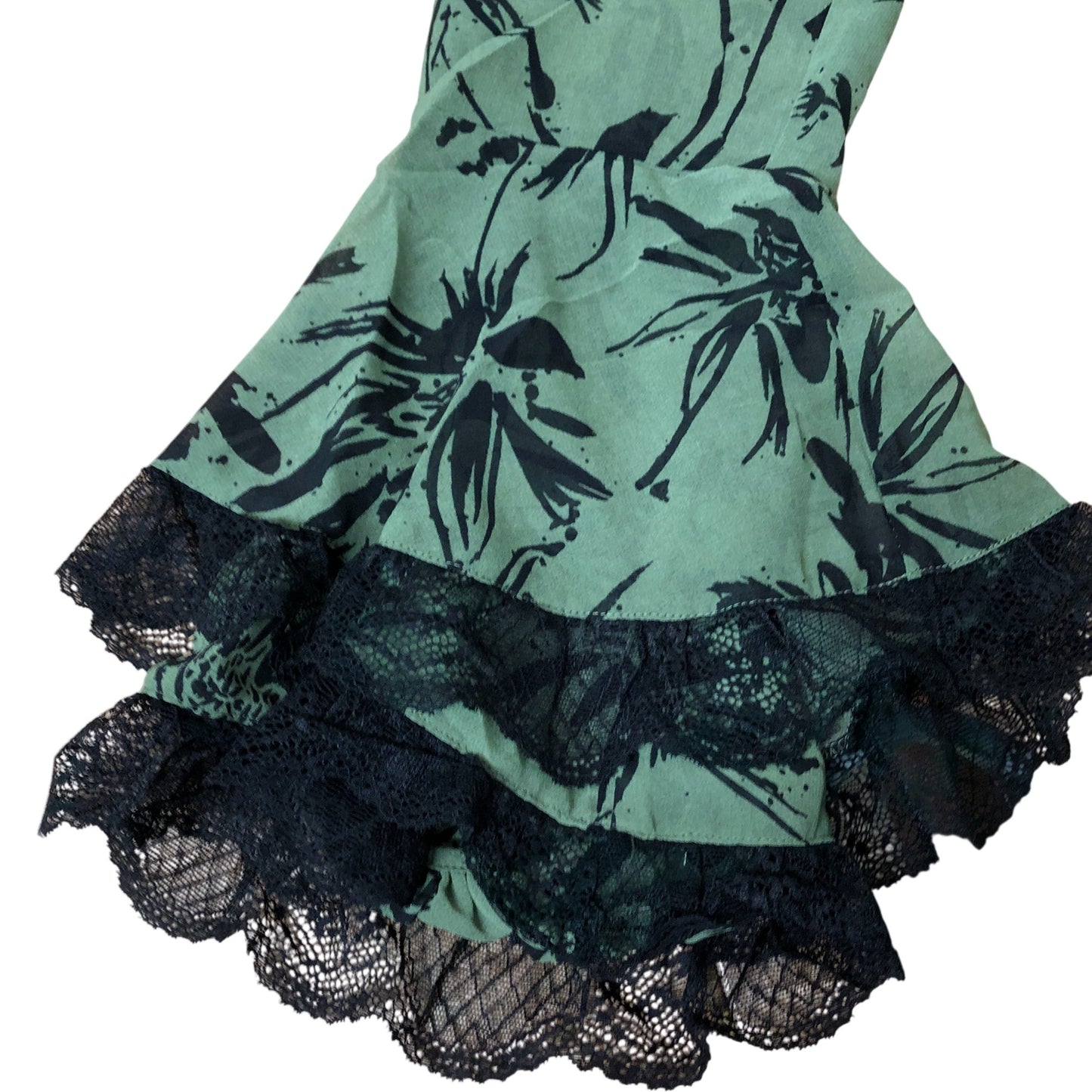 Branded Green Floral Lace Trim Blouse Women's Casual Long Sleeve Top UK6