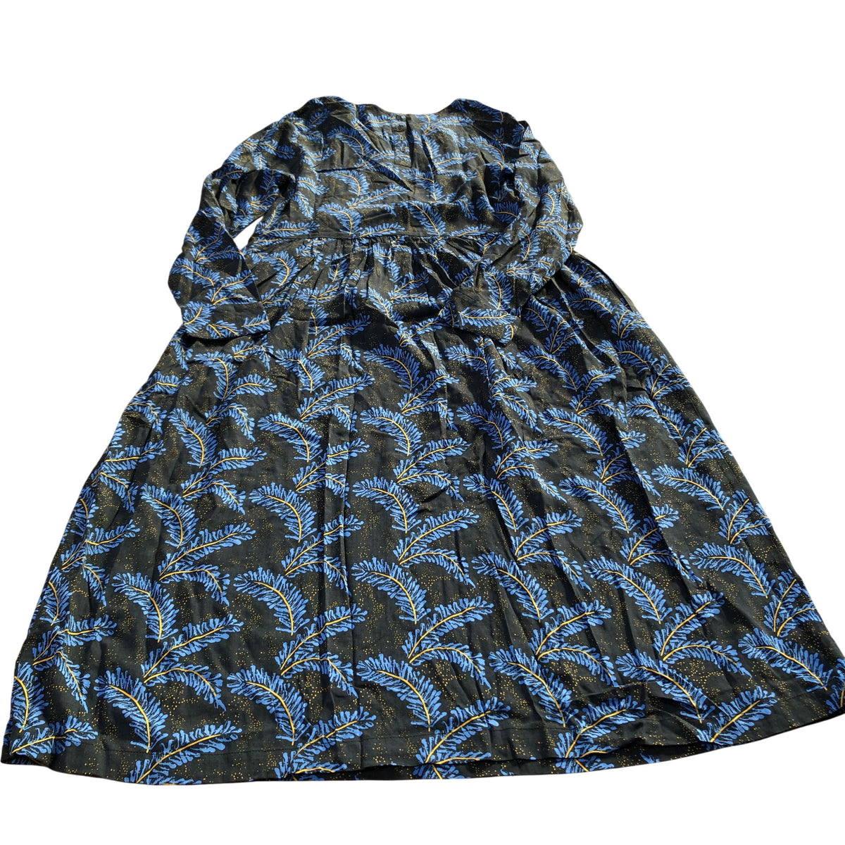 Floral Long Sleeve Viscose Dress UK8 Women's Black Blue Pattern