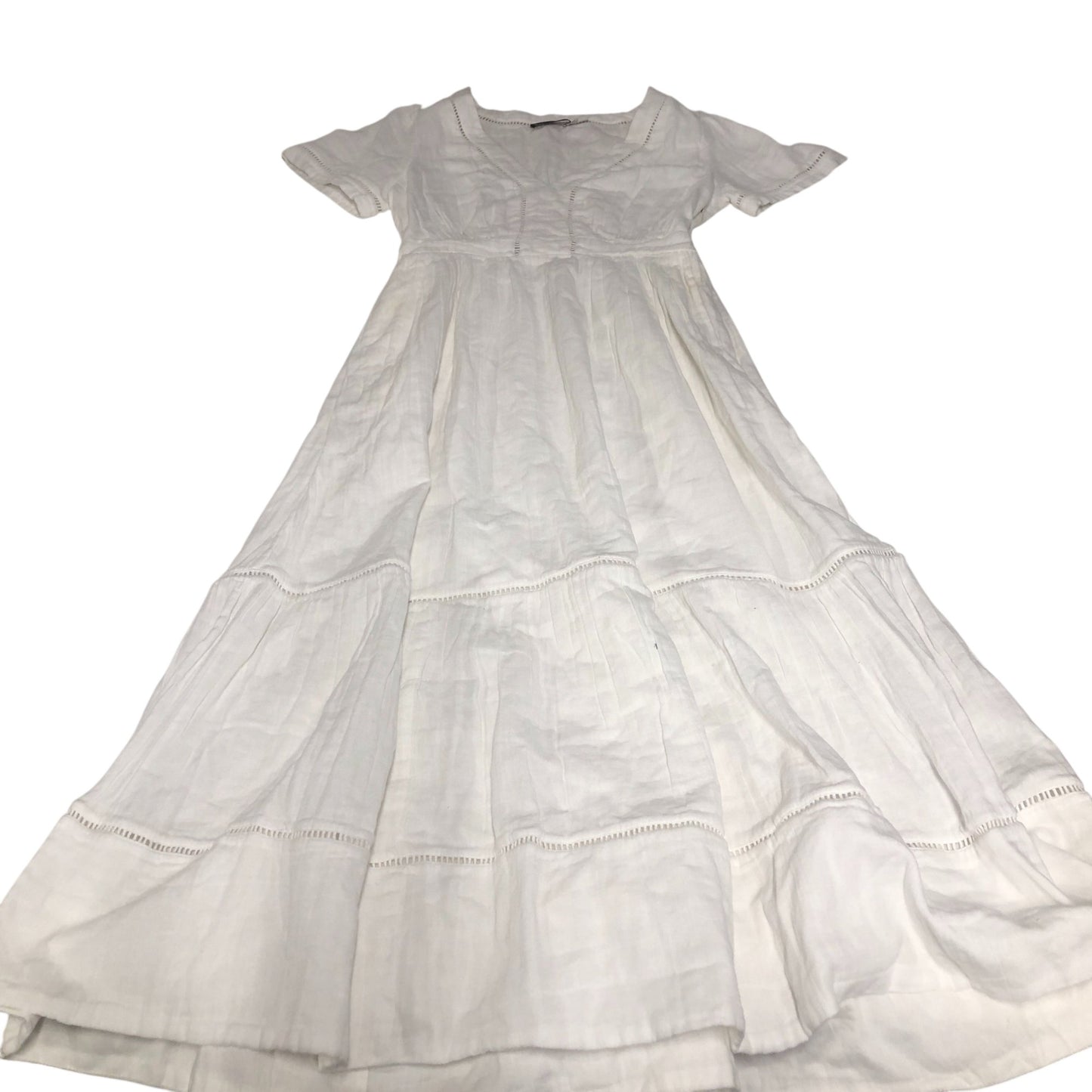 White Cotton Maxi Dress Women Short Sleeve Lace Trim UK8