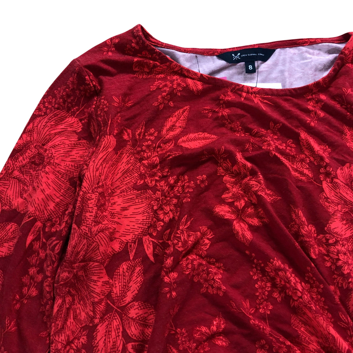 Crew Clothing Company Floral Midi Dress Size 8 Women's Long Sleeve Red