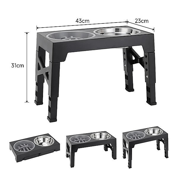 Elevated Dog Bowl Stand 5-Height Adjustable Slow Feeder Bowl 43cm X 23cm