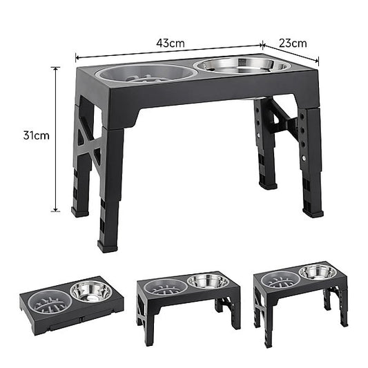 Elevated Dog Bowl Stand 5-Height Adjustable Slow Feeder Bowl 43cm X 23cm