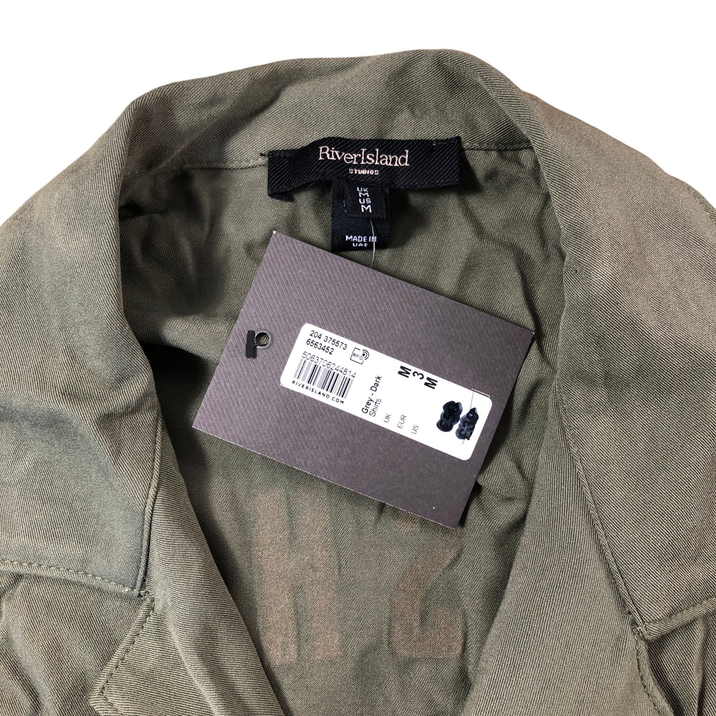 RIVER ISLAND Casual Shirt M Olive Green Short Sleeve Tiger Print Graphic