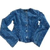 River Island Women's Denim Jacket With Rhinestones Blue Cotton