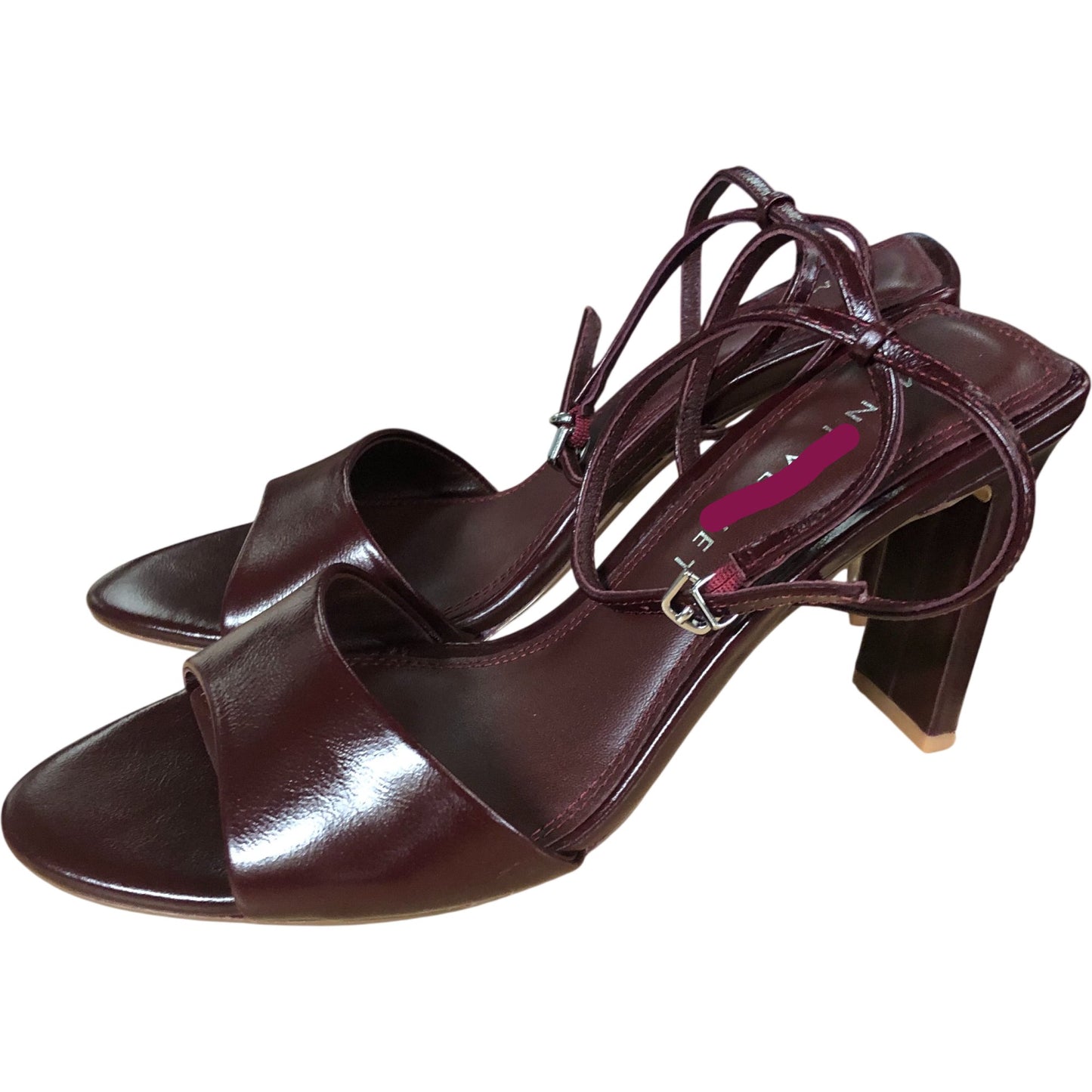 Lou 90 Leather Peep Toe High Heels - Burgundy - Size UK 6