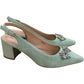 Pointed Toe Dusty Blue Suede Slingback Heels Crystal Detail