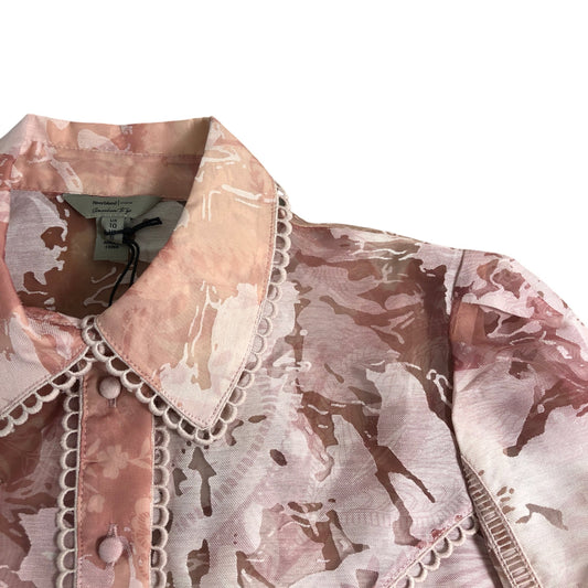 River Island Print Blouse UK10 Women's Sheer Pink Lightweight Shirt