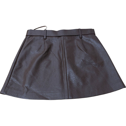 River Island Brown Belted Mini Skirt UK12 Women's Leather Look A-Line