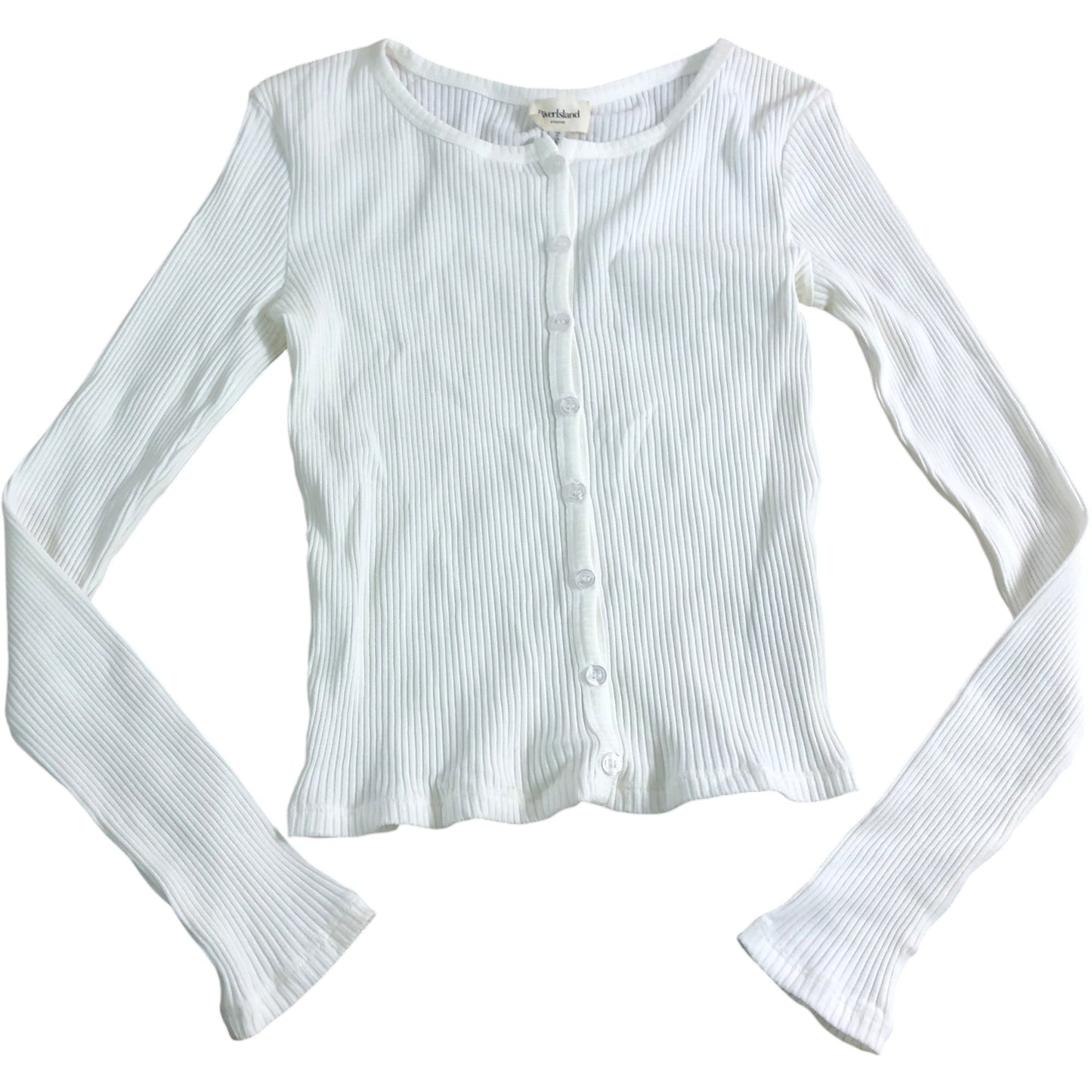 River Island Women's UK6 Cream Ribbed Long Sleeve Button Up Cardigan