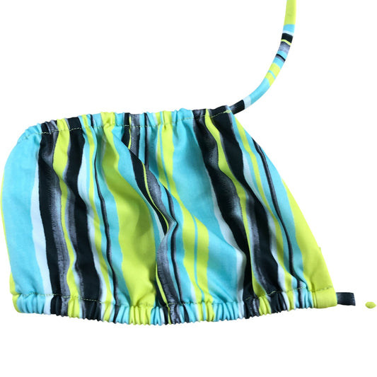 Rivers Island UK12 Women's Striped Bikini Top Green Swimwear