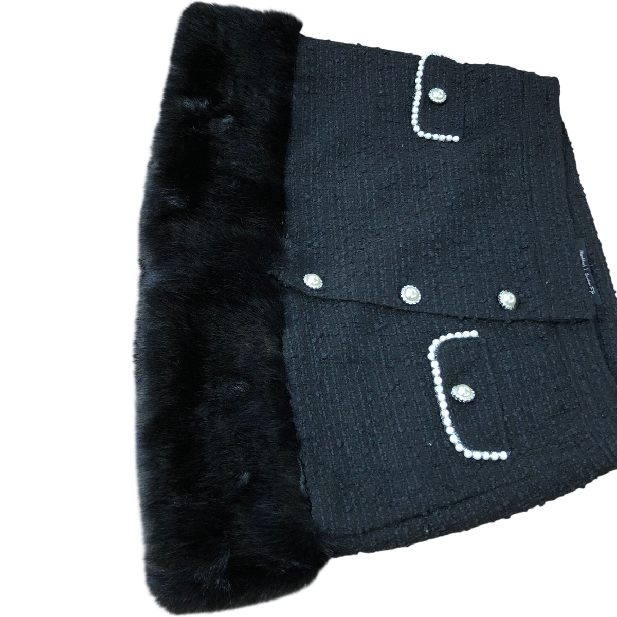 River Island Chic Black Skirt UK Size 16 Women's Faux Fur Trimmed Stylish Design