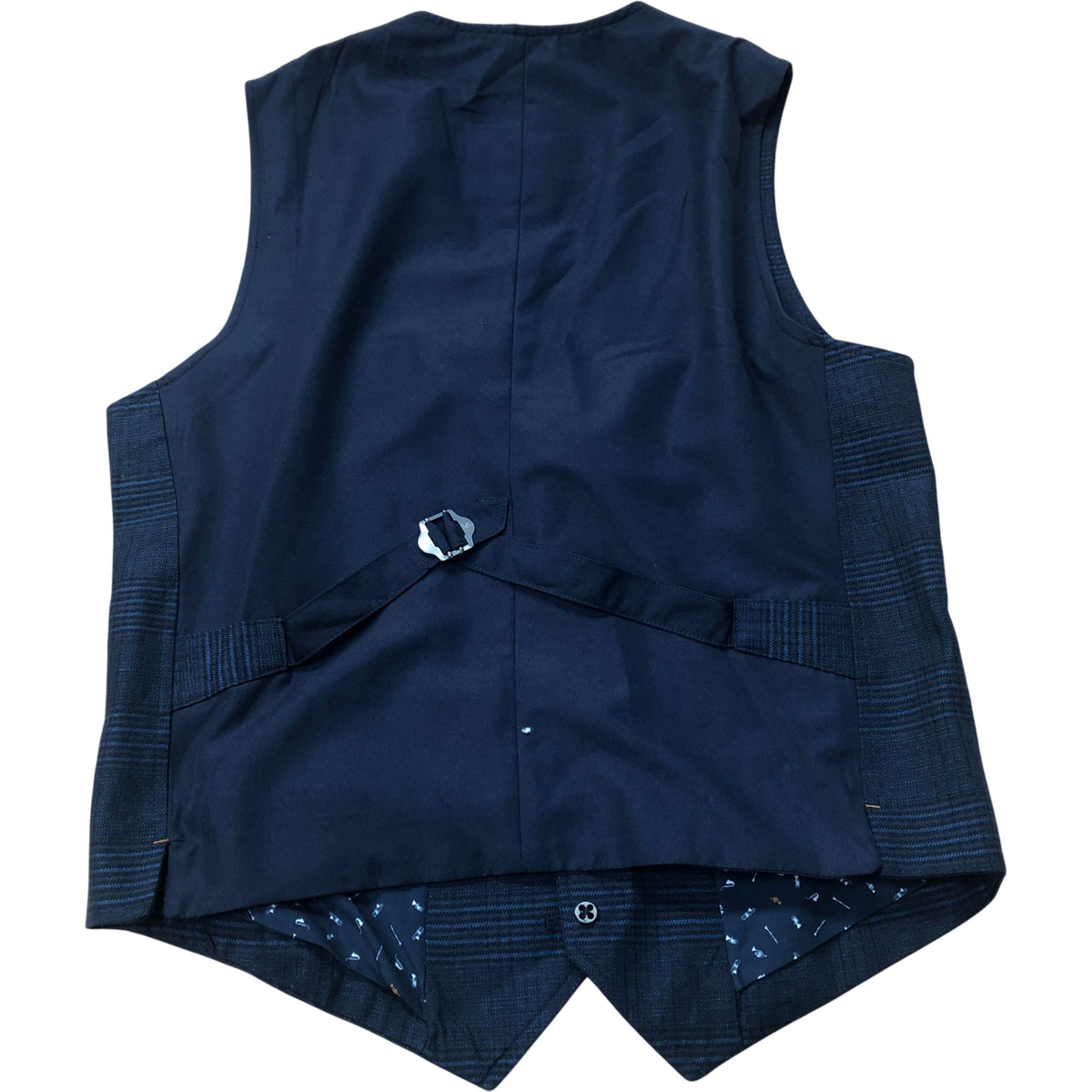 Suit Waistcoat Navy Blue Check Pattern Regular Fit