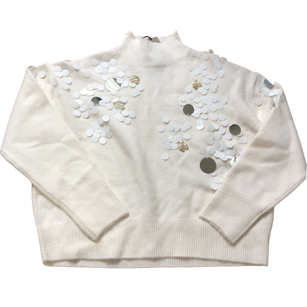 River Island Women’s Cream Sweater Size M Sequinned White Wool Blend Jumper