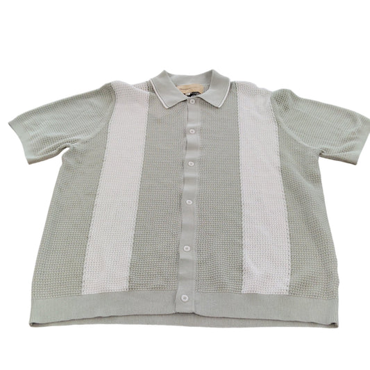 River Island Light Grey Knitted Polo Shirt Size Large Men's Short Sleeve Casual