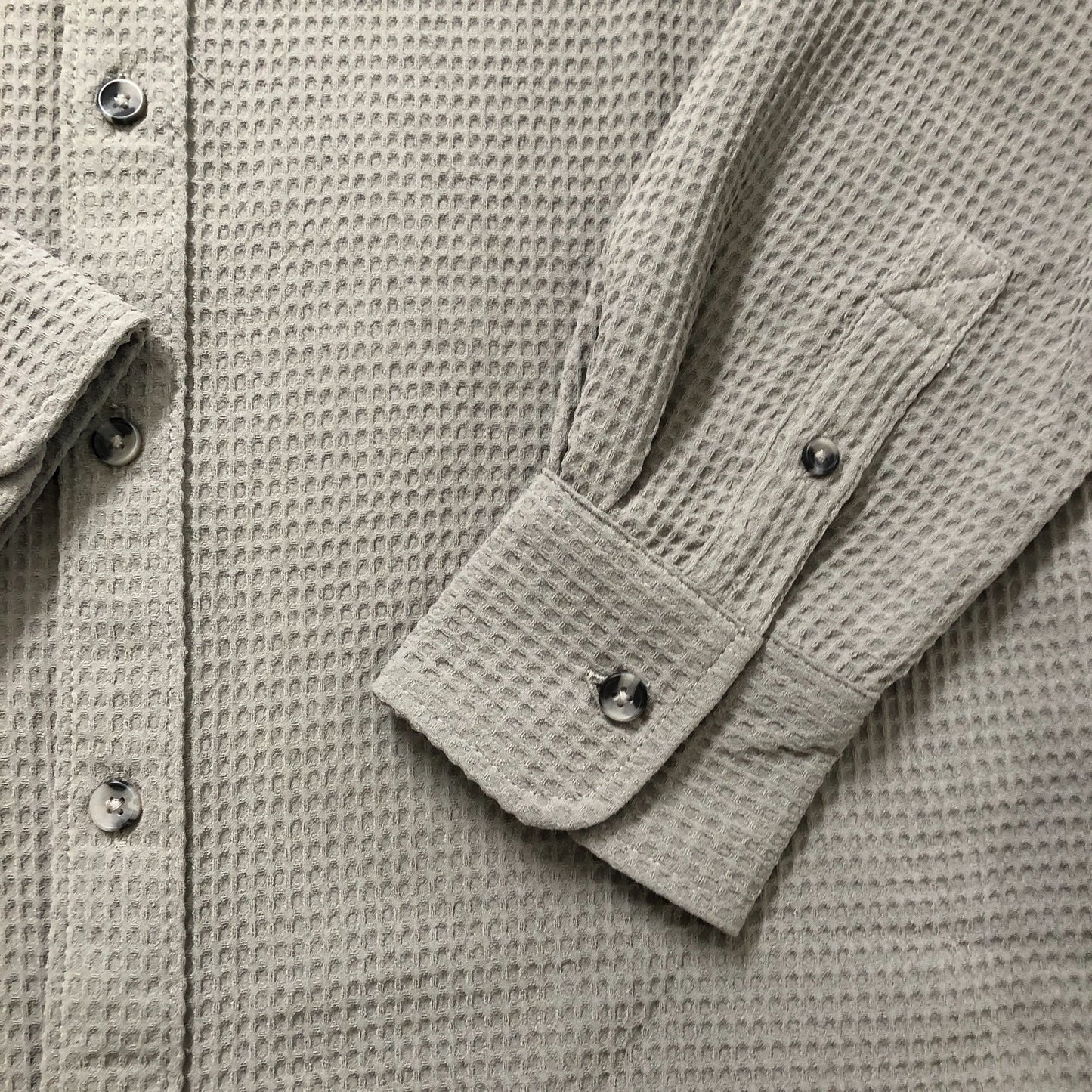 River Island Waffle Shirt L Men's Pale Khaki Casual Top Long Sleeve Button Up
