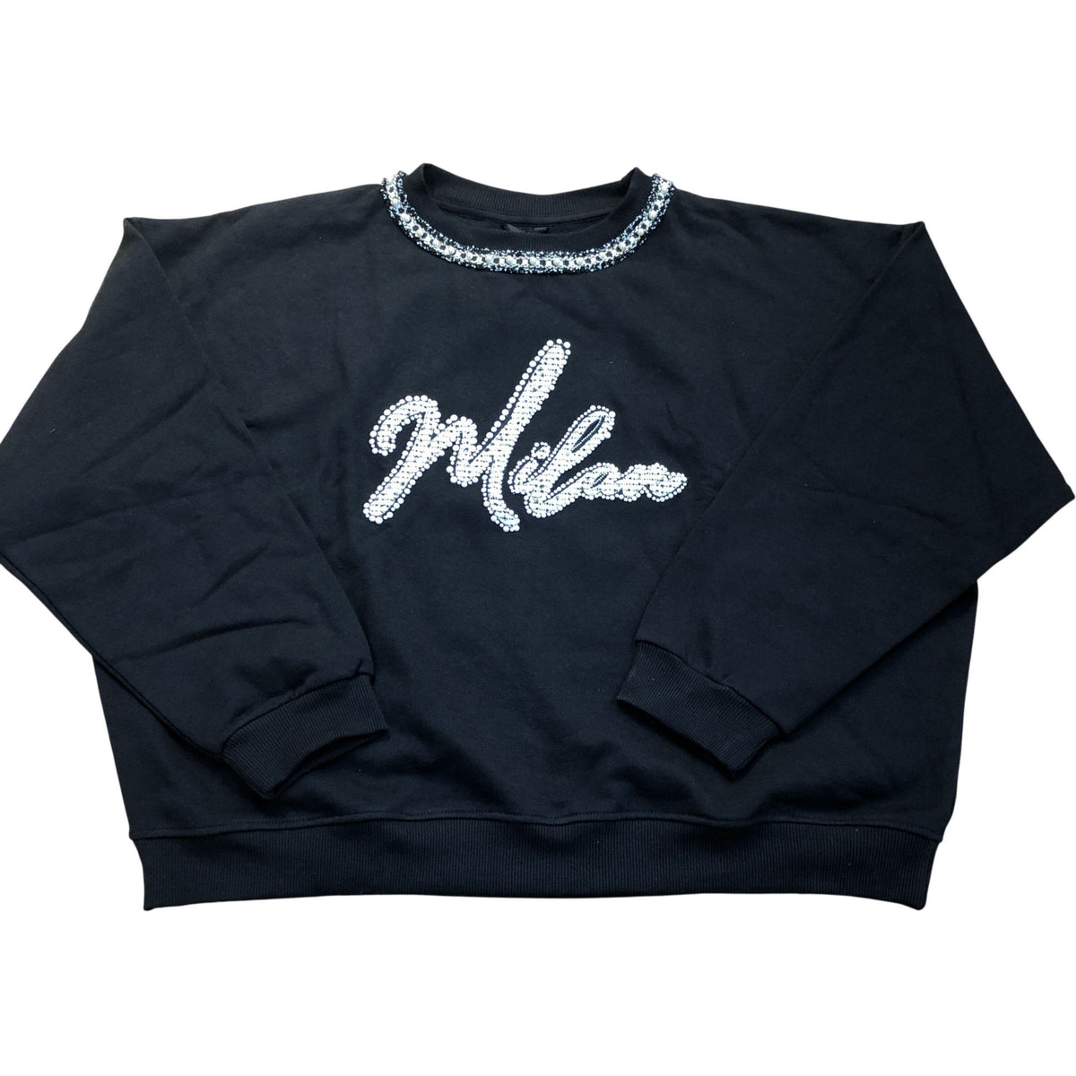 River Island Black Sweatshirt With Crystal Milan Detail Size L