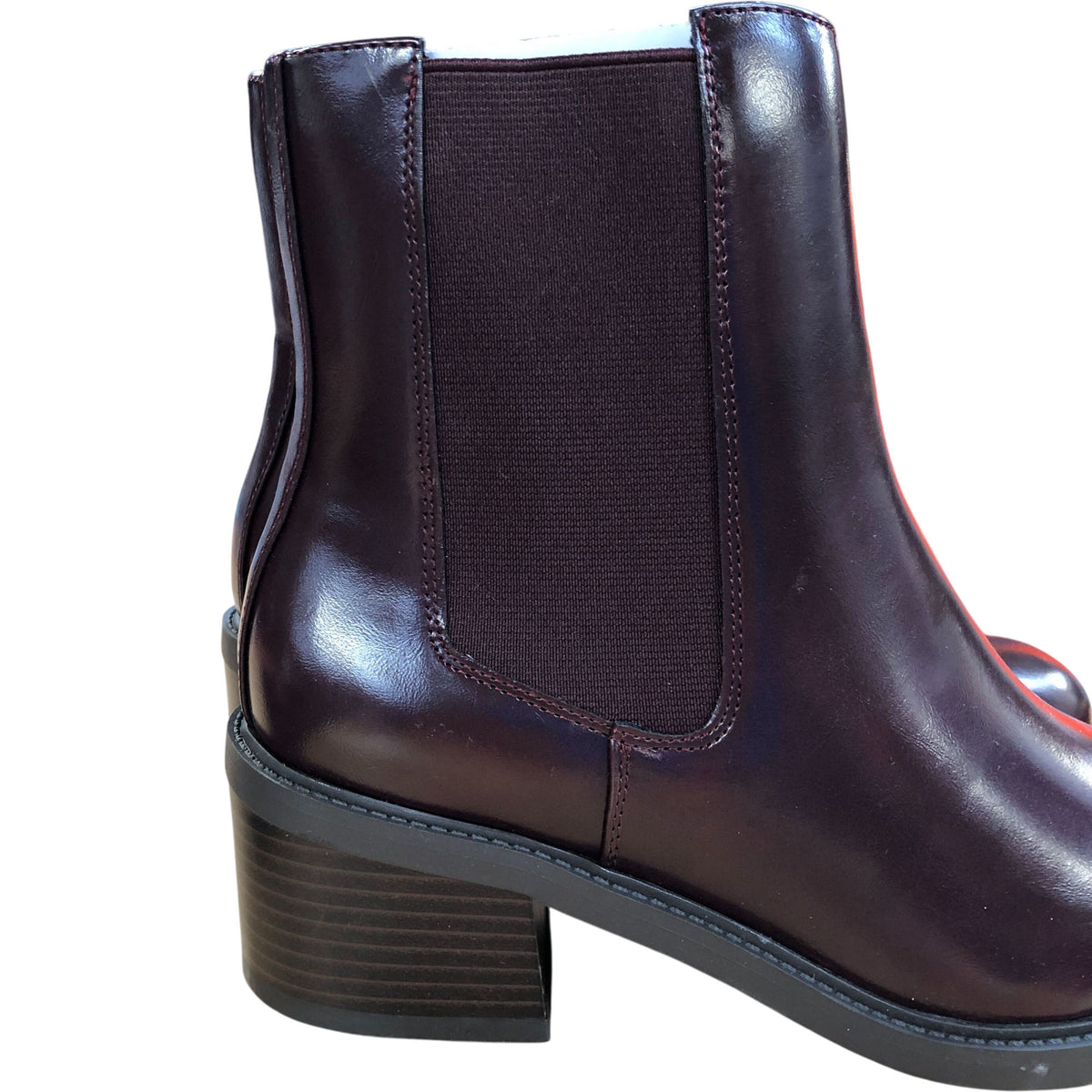 Wide Fit Ankle Boots Burgundy Faux Patent Leather Size 6