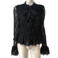 Branded Lace Peplum Blouse UK12 Women's Black Frill Detail Long Sleeve Top
