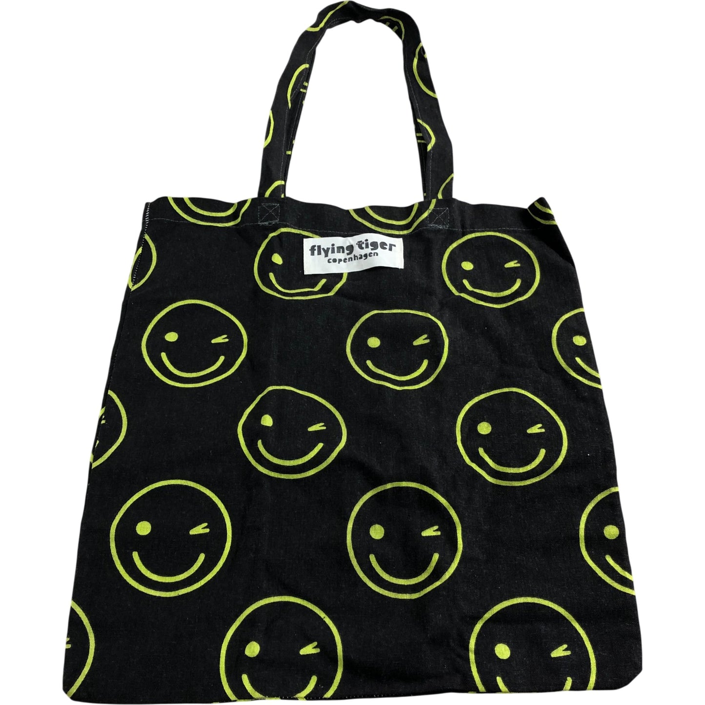 Flying Tiger Copenhagen Smileys Tote Bag Black Cotton Eco-Friendly Shopping Bag