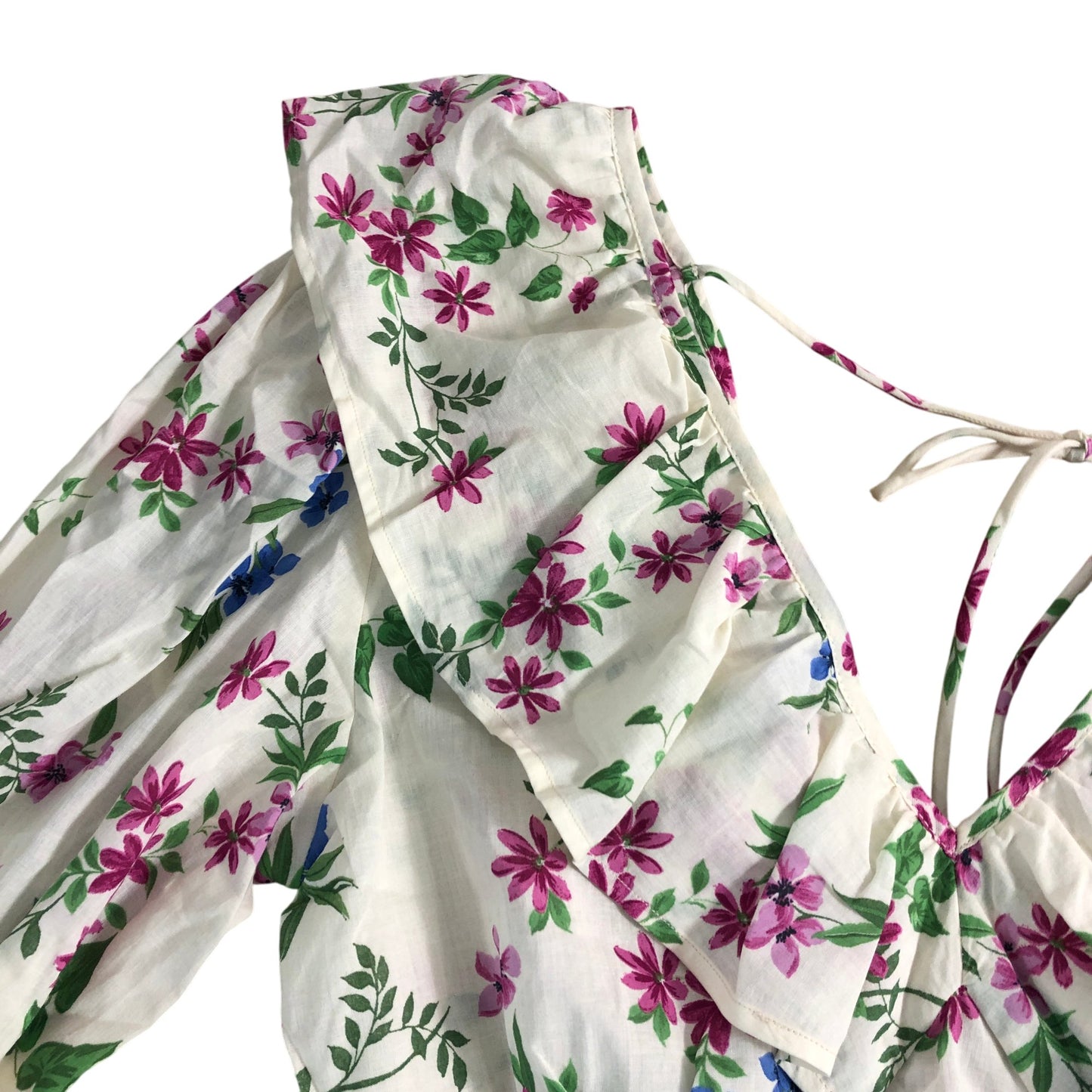 River Island Floral Print Blouse UK10 Women's Cotton V Neck Long Sleeve Ruffle