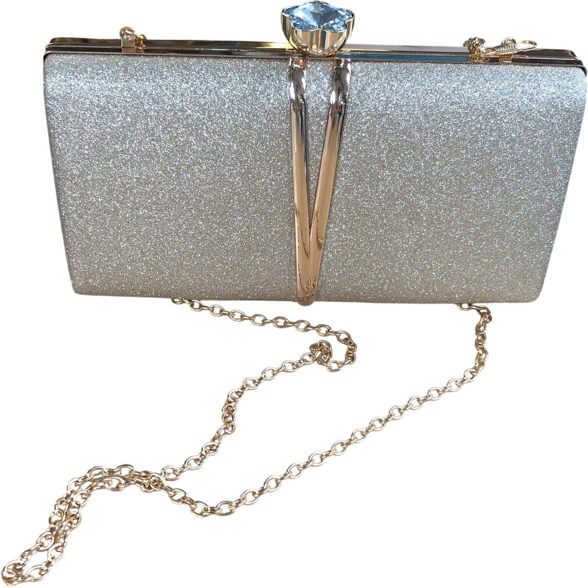 Stylish Glitter Clutch Bag With Chain Strap Gold Elegant Evening Handbag