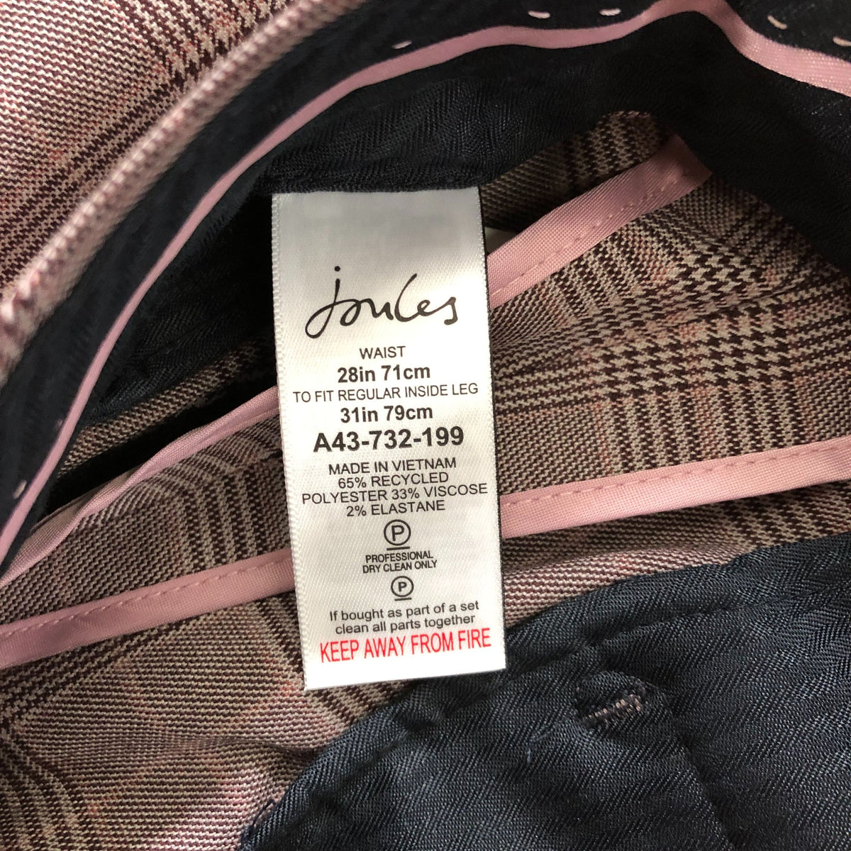 Joules Slim Fit Trousers Men's Check Pattern Formalwear Light Brown