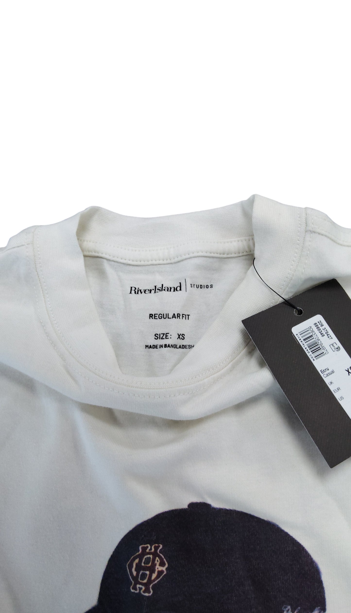 River Island Studios Dog Print T Shirt XS Casual White Cotton Short Sleeve