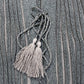 River Island Long Sleeve Fitted Grey Glitter Top Tassel Detail