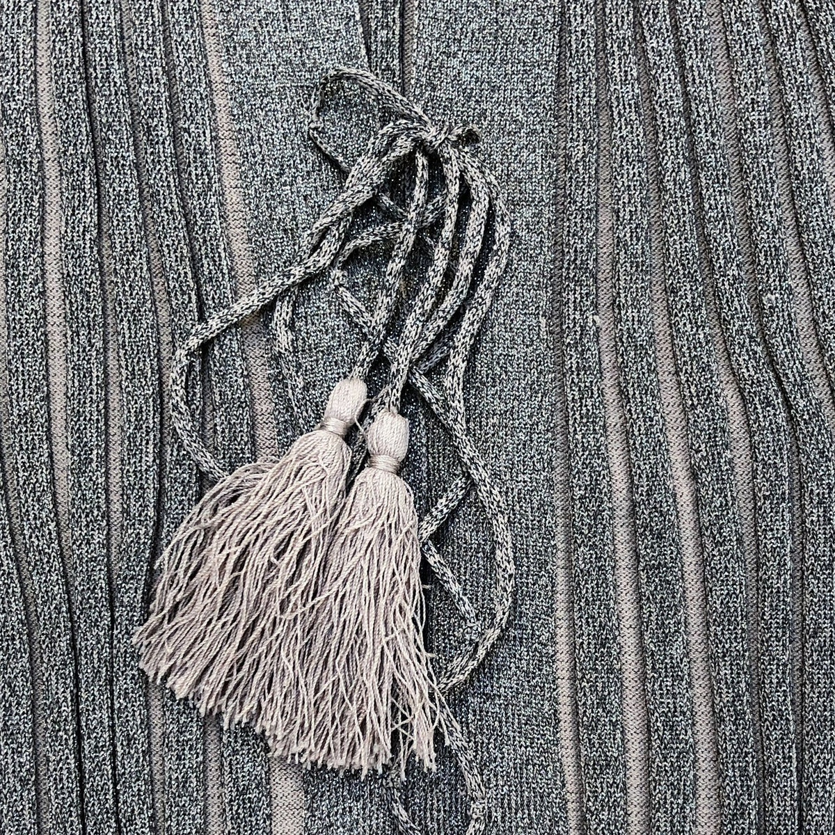 River Island Long Sleeve Fitted Grey Glitter Top Tassel Detail