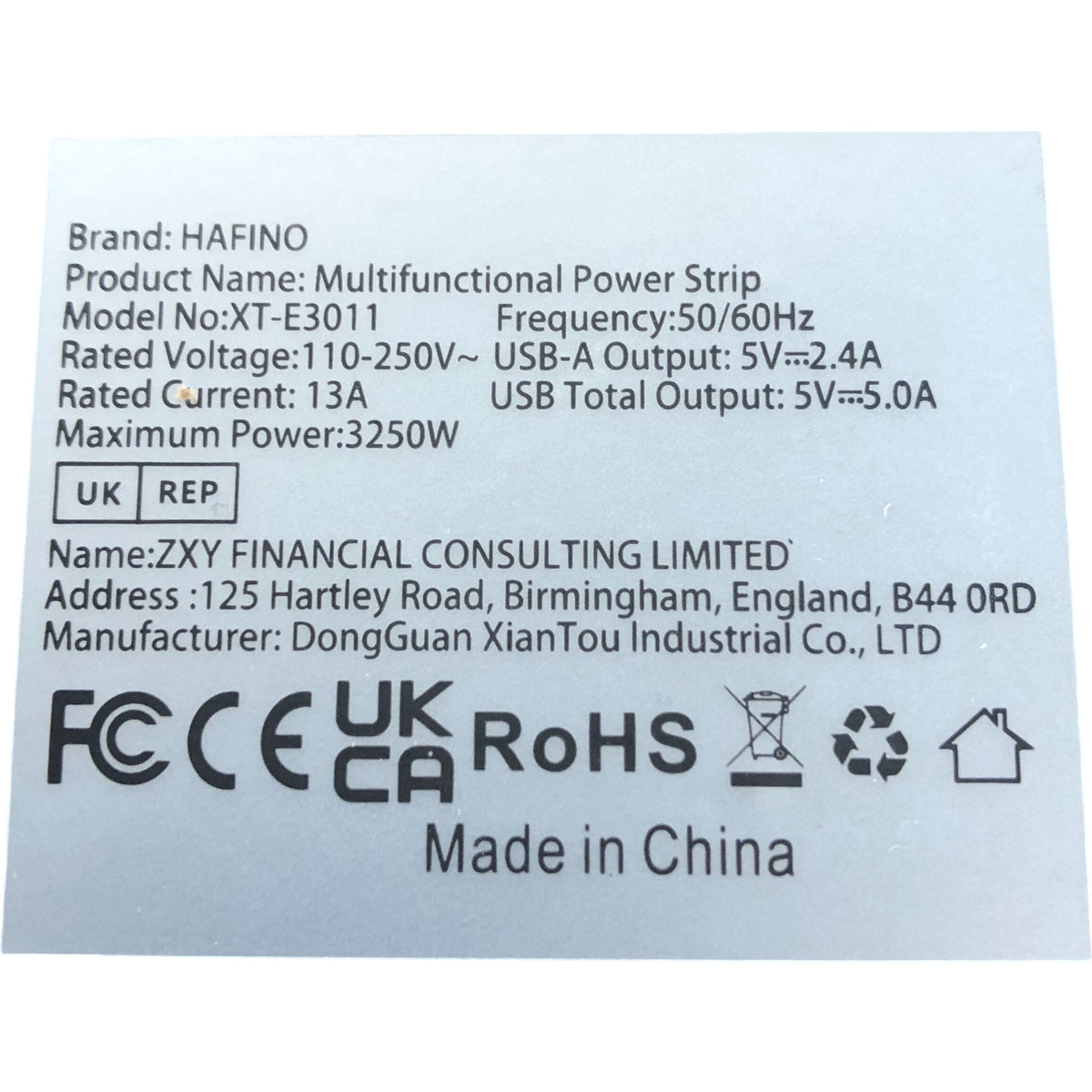 HAFINO Multifunctional Power Strip Model XT-E3011 8AC Outlets 5USB Ports