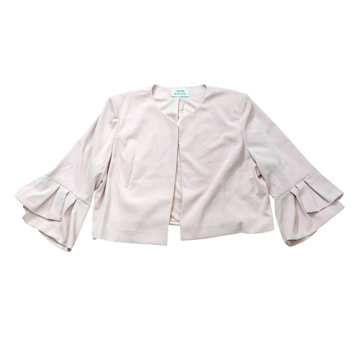 Gina Bacconi Gigi Moss Crepe Bolero Blush Pink Flared Sleeve Cropped Size 22