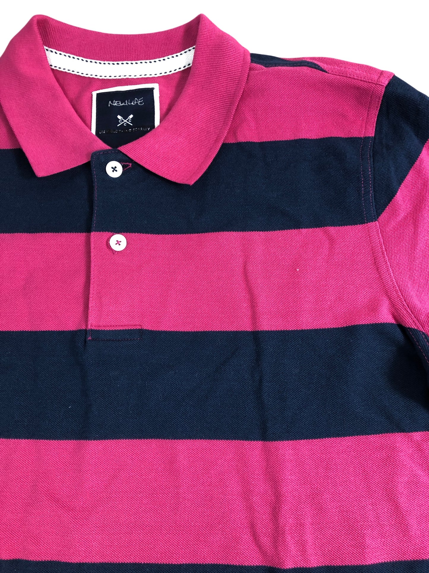 Branded Polo Shirt Size M Men's Short Sleeve Pink Navy Striped Cotton