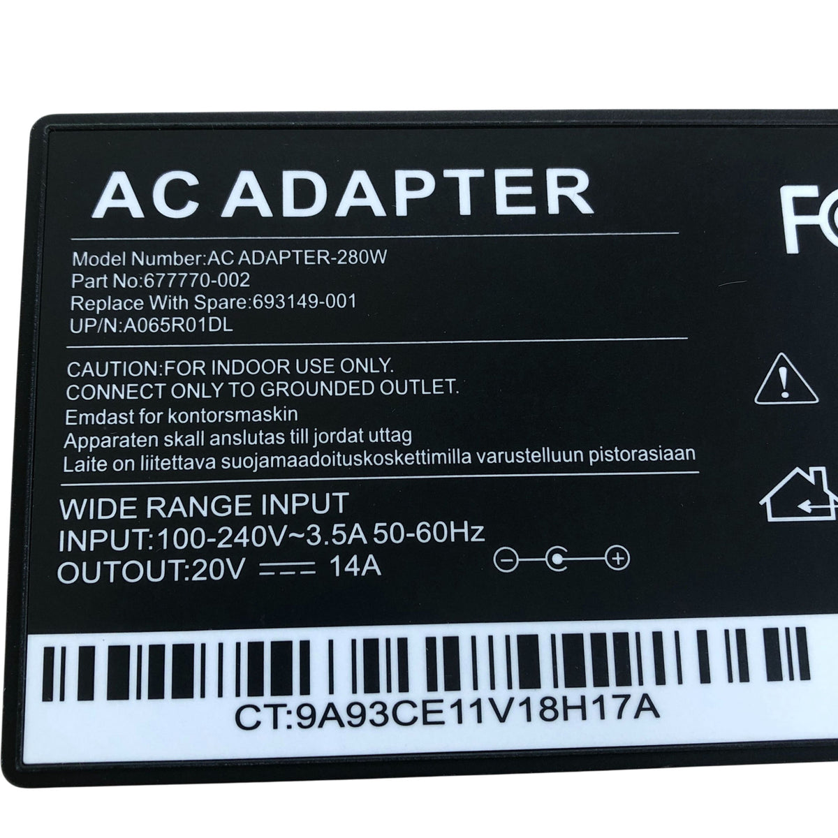 AC Adapter 280W Power Charger for Laptops Wide Range Input 100240V 35A