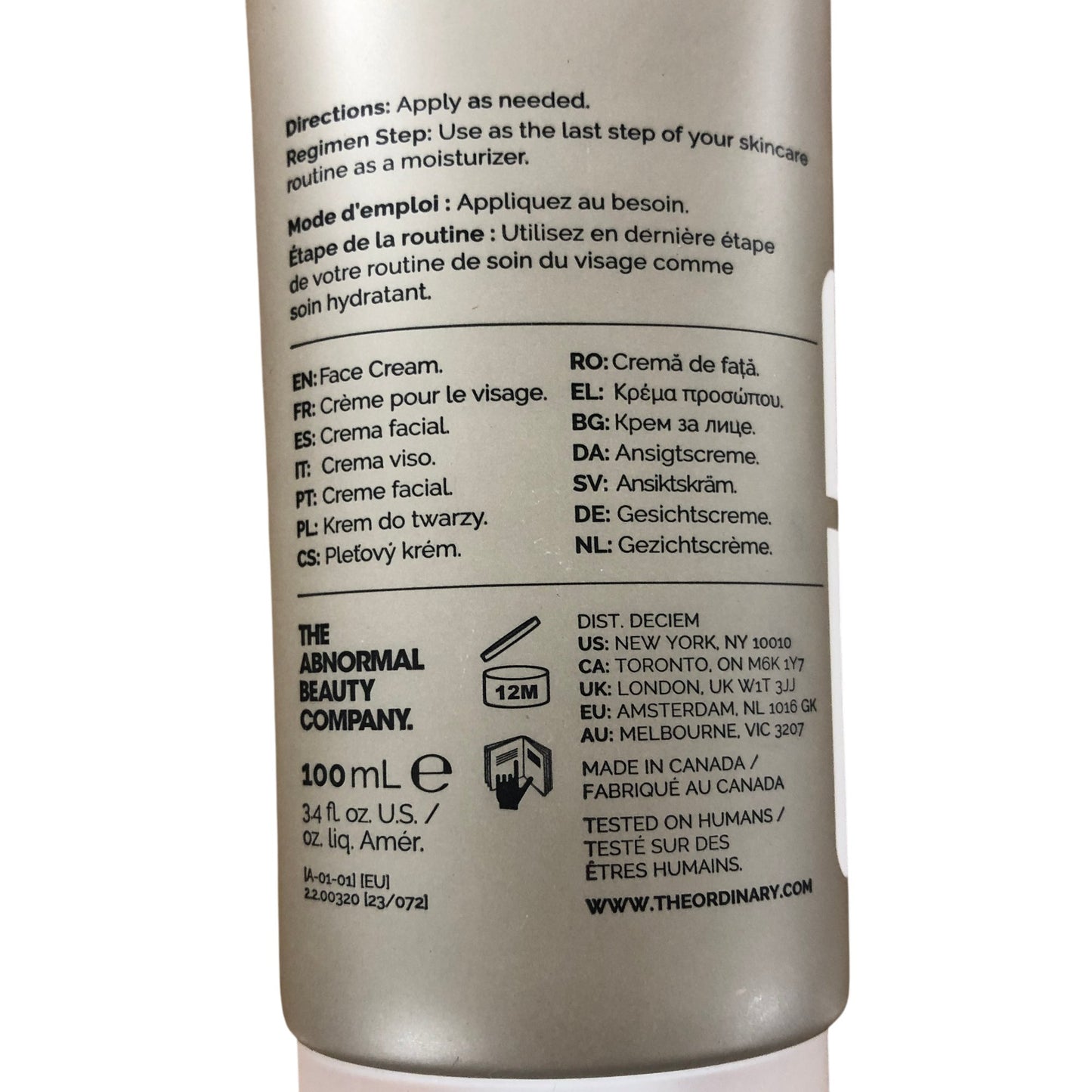 The Ordinary Natural Moisturizing Factors HA Face Cream 100ml Skincare Hydration