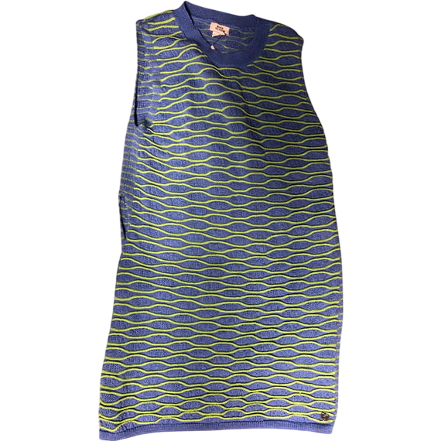 River Island Girls 5-6 Years Knitted Sleeveless Dress Blue Green Pattern