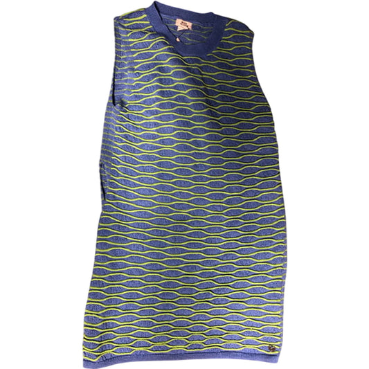 River Island Girls 5-6 Years Knitted Sleeveless Dress Blue Green Pattern