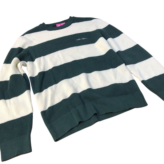 River Island Striped Sweater Green White Waffle Knit Long Sleeve Medium