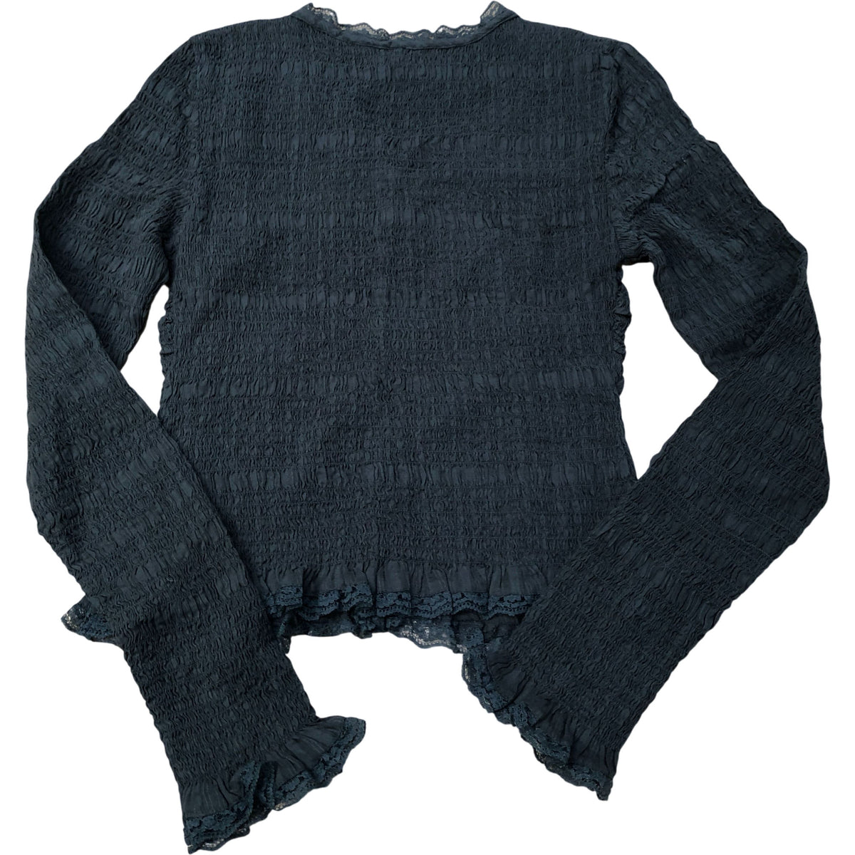 Washed Black Smocked Buttoned Top