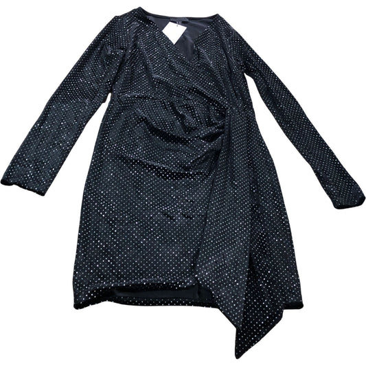 Long Sleeve Wrap Dress UK14 Women's Black Sparkle